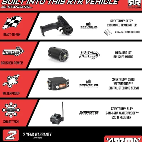 ARRMA 1/10 FURY MEGA 550 2WD Short Course Truck RTR Rood (Versie 2024/2025) met accu en lader