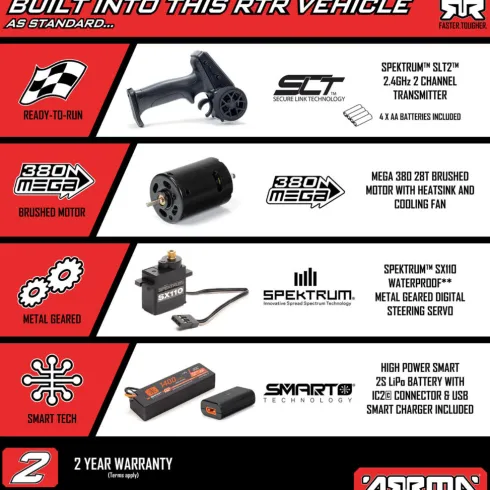 ARRMA 1/16 Gorgon Grom 4×4 Brushed Monster Truck RTR Geel compleet met Spektrum 7.4V 1400mAh 2S LiPo accu en USB-C lader