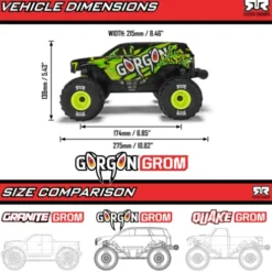 ARRMA 1/16 Gorgon Grom 4×4 Brushed Monster Truck RTR Geel compleet met Spektrum 7.4V 1400mAh 2S LiPo accu en USB-C lader