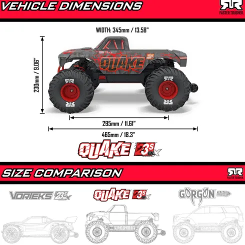 ARRMA 1/10 QUAKE 223S DSC 2WD Brushless Monster Truck RTR Paars (80 km/h)