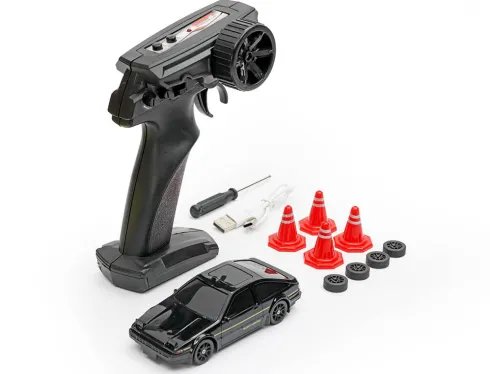 E-ZEE RC 1/43 Lightning Trueno 4WD Drift Car met Gyro Zwart – Maak van iedere gladde ondergrond je eigen driftcircuit!