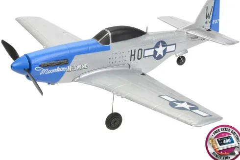 EZ-Wings Mini P-51 Mustang 450mm Vliegtuig RTF met 2x batterij en USB lipo lader (nummer 1 om te beginnen)!