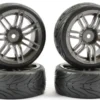 Fastrax 1/10 onroad banden met gun metal velgen 4 stuks