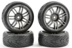 Fastrax 1/10 onroad banden met gun metal velgen 4 stuks