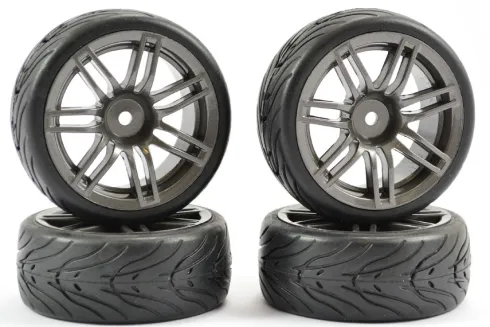 Fastrax 1/10 onroad banden met gun metal velgen 4 stuks