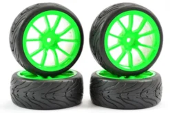 Fastrax 1/10 onroad banden met neon green 10-spaaks velgen 4 stuks