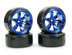 FASTRAX 1/10 Street/Drift Tyre 6-Spoke Wheel (6mm Offset) Blauw Chrome