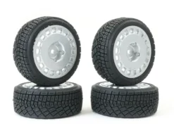 FASTRAX 1/10TH RALLY ANGLE TYRE/WHEEL SET SILVER (4)