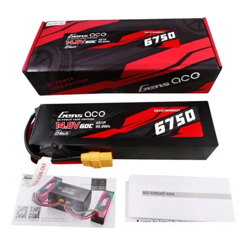Gens Ace G-Tech 6750mAh 14.8V 60C-120C 4S2P Lipo Batterij (PC Hardcase) – XT90 stekker (Traxxas X-Maxx 8S / Traxxas XRT 8S)
