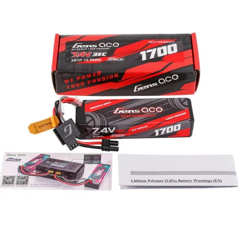 Gens ace 1700mAh 2S 7.4V 35C Lipo Batterij met iEC2 plug (ARRMA Grom)