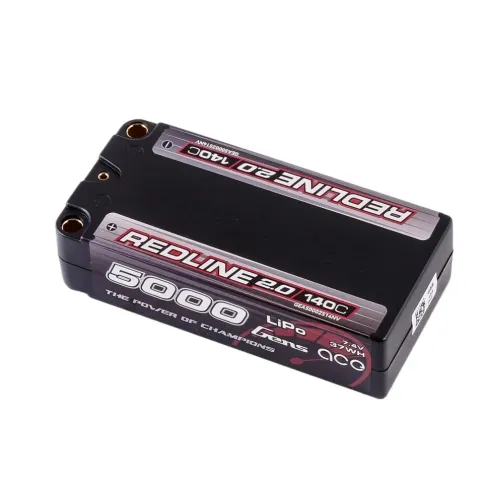 Gens Ace Redline 2.0 5000mAh 7.4V 140C 2S Shorty Hardcase LiPo Accu met 5.0 mm Bullet Connector