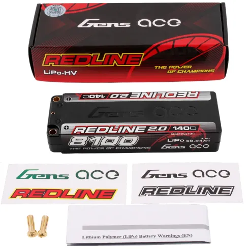 Gens Ace Redline 2.0 8100mAh 7,4V 2S 140C Hardcase LiPo Accu – 5,0mm Bullet