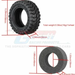 GPM Traxxas TRX-4M & Axial SCX 24 Aluminium 1.33 Inch Crawler Rubber Tires 58mm x 24mm With Foam Inserts