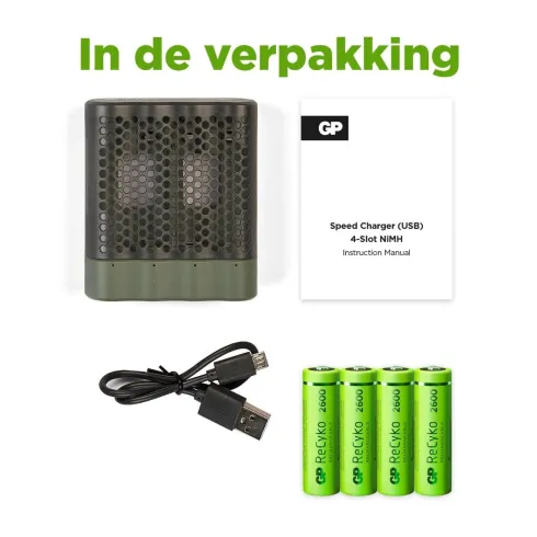 GP ReCyko AA/AAA Speed Charger (USB) incl 4x AA batterijen 2600mAh