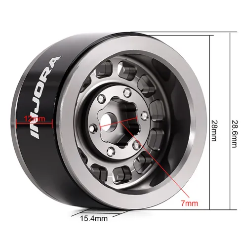 INJORA 1.0” Aluminium Beadlock Velgen Titanium – 0mm Offset – Set van 4 (W1056)