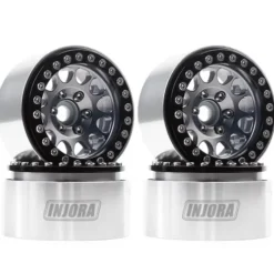 INJORA CNC Aluminium 1.9 Inch Beadlock Velgen Set (4 stuks) voor 1/10 RC Crawler Gun Metal / Zwart