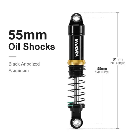 INJORA LS 55mm Aluminium Oliegevulde Schokdempers voor Traxxas 1/18 TRX-4M Zwart