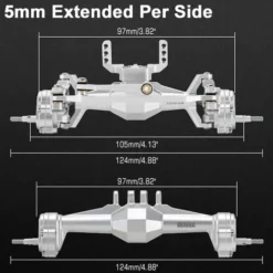 INJORA +5mm Diamond Portal Assen met Lay Down Servo Mount & Links – 1/18 RC Crawler TRX4M Upgrade