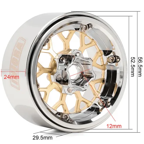 INJORA 1.9″ ModuWheel Beadlock Wielen Brass & Aluminium, -9,65mm Offset voor 1/10 RC Crawlers – YQW-MW1905SR