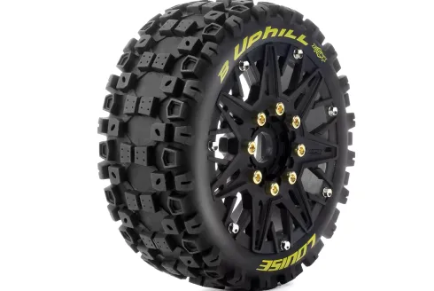 Louise RC MFT B-UPHILL 1/8 Buggy Banden Set – Gemonteerd – Zacht – Zwarte Spaakwielen – Verwisselbare 0″ & 1/2″ Offset Hex 17mm (L-T3364SB)