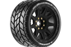 Louise RC – MFT – MT-ROCKET speed – 1-8 Monster Truck Tire Set – Mounted – Soft – Black Wheels – Removable 1-8 MT HEX 17mm – 0″ & 1/2″ OFFSET – L-T3353SB