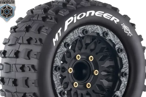 Louise RC MT-PIONEER 1:10 Monster Truck Banden Set – Gemonteerd – Zwarte Velgen – L-T3308SX
