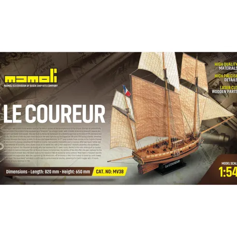 Mamoli Le Coureur Franse logger houten scheepsmodel 1:54