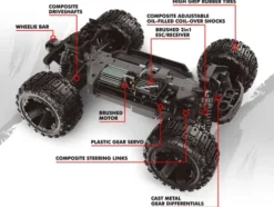Maverick RC QBit MT 1/16 Monster Truck Rood compleet met 7.4V 1200mAh Li-Ion batterij en USB-lader (30 km/h)