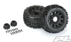 Proline Badlands 3.8″ All Terrain Tires Mounted for 17mm MT Front or Rear, Mounted on Raid Black 8×32 Removable Hex 17mm Wheels