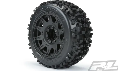 Proline Badlands 3.8″ All Terrain Tires Mounted for 17mm MT Front or Rear, Mounted on Raid Black 8×32 Removable Hex 17mm Wheels