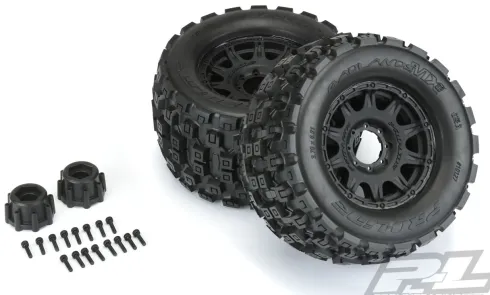 Proline 1/8 Badlands MX38 F/R 3.8″ MT Banden op Zwarte Raid Velgen – 17mm Hex (2 stuks) – PRO1012710