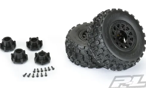 Proline Badlands MX SC 2.2″/3.0″ M2 (Medium) All Terrain Tires Mounted for Slash 2wd & Slash 4×4 Front or Rear, Mounted on Raid Black 6×30 Removable Hex Wheels – PRO1015610