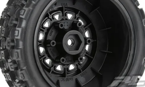 Proline Badlands MX SC 2.2″/3.0″ M2 (Medium) All Terrain Tires Mounted for Slash 2wd & Slash 4×4 Front or Rear, Mounted on Raid Black 6×30 Removable Hex Wheels – PRO1015610