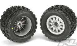 Proline Badlands MX38 3.8″ (Traxxas Style Bead) All Terrain Tires Mounted for 17mm MT Front or Rear, Mounted on F-11 Stone Gray 1/2″ Offset 17mm Wheels