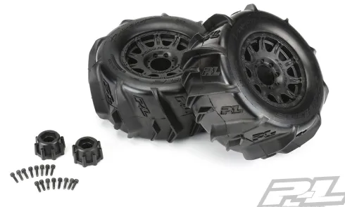 Proline Dumont 3.8″ Paddle Sand/Snow Tires Mounted for 17mm MT Front or Rear, Mounted on Raid Black 8×32 Removable Hex 17mm Wheels