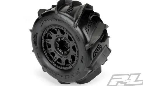 Proline Dumont 3.8″ Paddle Sand/Snow Tires Mounted for 17mm MT Front or Rear, Mounted on Raid Black 8×32 Removable Hex 17mm Wheels