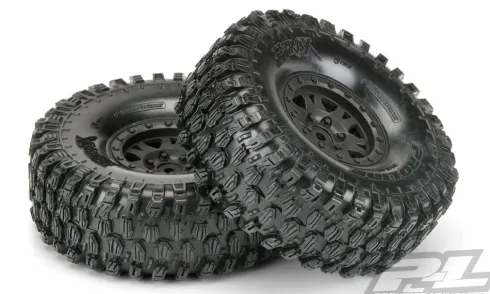 Proline Hyrax 1.9″ G8 Rock Terrain Truck Tires Mounted for Rock Crawler Front or Rear, Mounted on Impulse 1.9″ Black Plastic Internal Bead-Loc Wheels