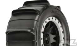 Proline Sling Shot 4.3″ Pro-Loc Sand Tires Mounted for X-MAXX Front or Rear, Mounted on Impulse Pro-Loc Black Wheels with Stone Gray Rings – PRO1014613