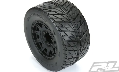 Proline Street Fighter HP 3.8″ Street BELTED Tires Mounted for 17mm MT Front or Rear, Mounted on Raid Black 8×32 Removable Hex 17mm Wheels