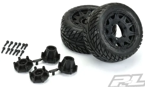 Proline Street Fighter LP 2.8″ Street Tires Mounted for Stampede/Rustler 2wd & 4wd Front and Rear, Mounted on Raid Black 6×30 Removable Hex Wheels