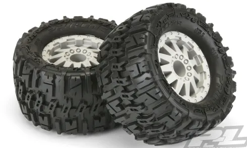 Proline Trencher 2.8″ (Traxxas Style Bead) All Terrain Tires Mounted on F-11 Stone Gray Wheels