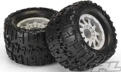 Proline Trencher X 3.8″ (Traxxas Style Bead) All Terrain Tires Mounted for 17mm MT Front or Rear, Mounted on F-11 Stone Gray 1/2″ Offset 17mm Wheels