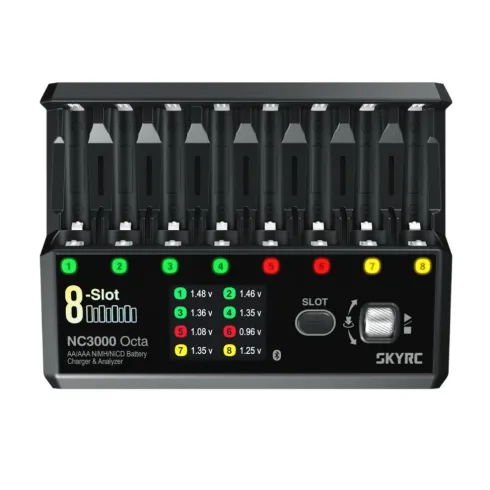 SkyRC NC3000 Octa Lader – 8x AA/AAA | 3A DC | Bluetooth & USB-C PD – Professionele 8-slot lader en analyzer voor AA/AAA batterijen