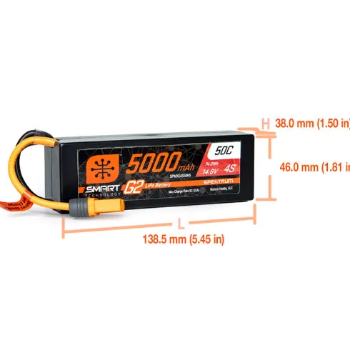 Spektrum 14.8V 5000mAh 4S 50C Smart LiPo G2 Hard Case IC5