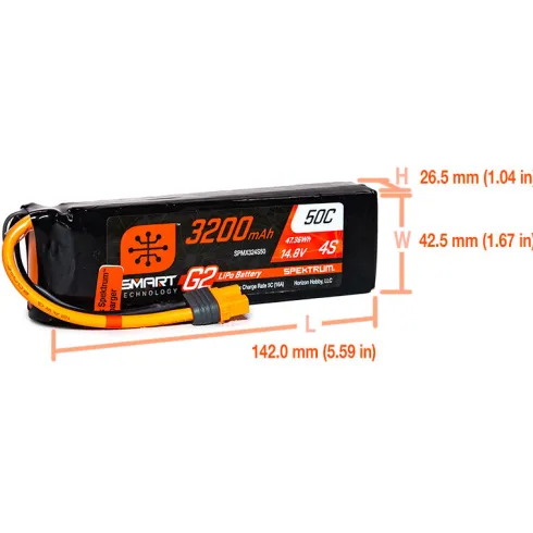 Spektrum 14.8V 3200mAh 4S 50C Smart LiPo G2 IC3