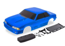 Traxxas Body, Ford Mustang, Fox Body, blue (painted, decals applied) (includes side mirrors, wing, wing retainer, rear body mount posts, foam body bumper, & mounting hardware) – TRX9421X