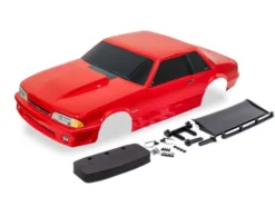 Traxxas Body, Ford Mustang, Fox Body, red (painted, decals applied) (includes side mirrors, wing, wing retainer, rear body mount posts, foam body bumper, & mounting hardware) – TRX9421R