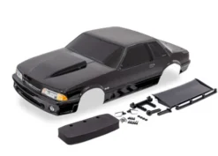 Traxxas Body, Ford Mustang, Fox Body, black (painted, decals applied) (includes side mirrors, wing, wing retainer, rear body mount posts, foam body bumper, & mounting hardware) – TRX9421A