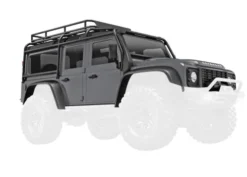 Traxxas Body, Land Rover Defender, complete, silver (includes grille, side mirrors, door handles, fender flares, windshield wipers, spare tire mount, & clipless mounting) – TRX9712-SLVR
