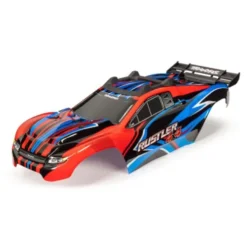 TRAXXAS BODY, RUSTLER 4X4, RED & BLUE/ WINDOW, – TRX6734R